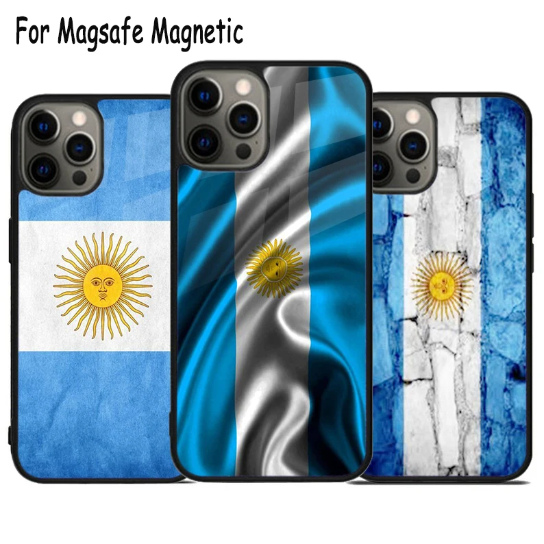 Arjantinli ulusal bayrak kablosuz şarj Magsafe telefon kılıfı için iPhone 15 16 14 13 11 12 Pro Max artı manyetik tampon kapak