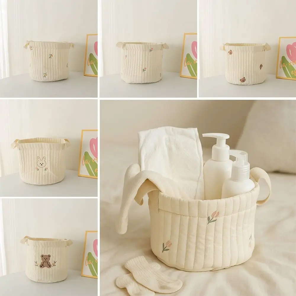 

Cute Bear Embroidery Baby Bags Large Capacity Nappy Cart Storage Baby Diaper Bag Cotton Mummy Bag Newborn