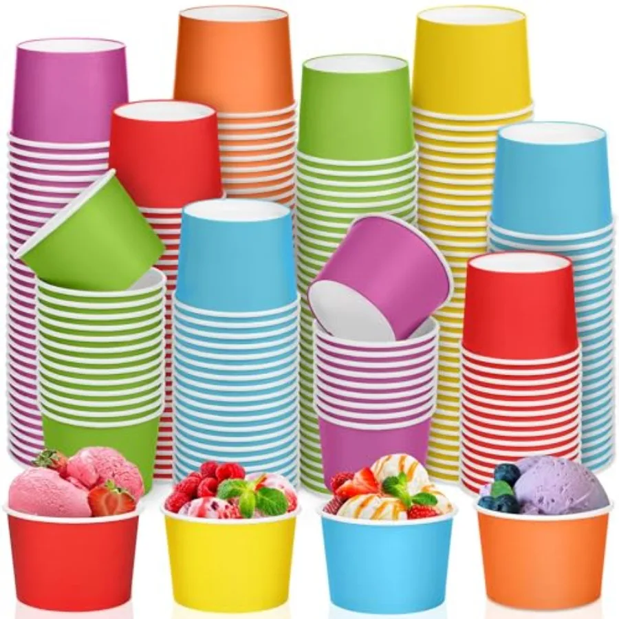 

Pack Disposable Paper Ice Cream Cups Paper Ice Cream Bowls Colored Snack Bowl Dessert Bowls for Hot or Cold Food Party Supplies