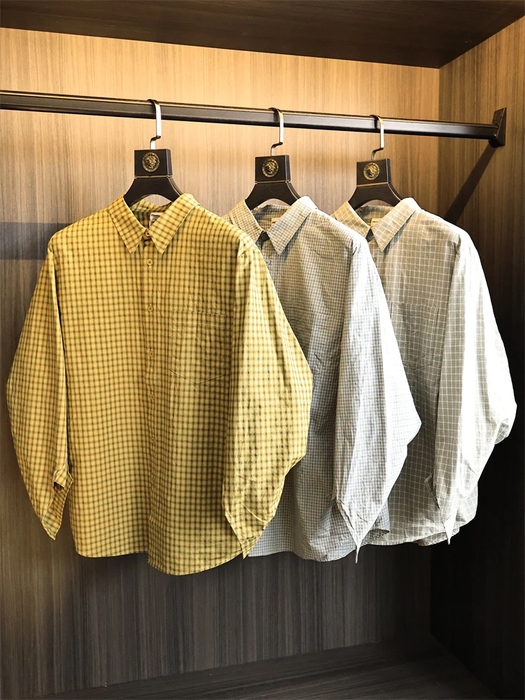 

Classic American Plaid Long Sve Cotton irt Men's Vintage Turn-down Collar Loose Fit Autumn Season Regular Thin