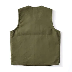 OKONKWO Military Uniform World War II Navy Lambskin Vest Plus Velvet Thickened Wool Men's Vest Ami Khaki V-neck Sleeveless Top