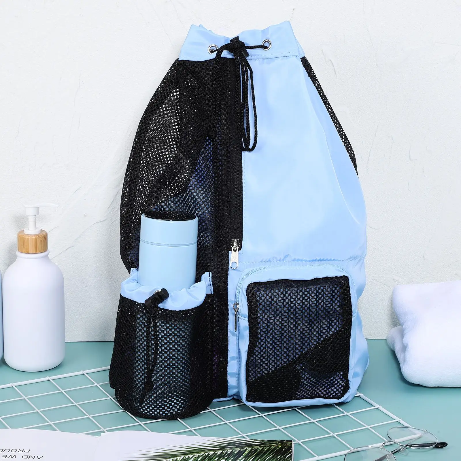 2024 Drawstring Beach Storage Bag Sports Backpacks Basketball Bag Men Women Beach Backpacks Summer Swim Rucksack Mesh Sports Bag