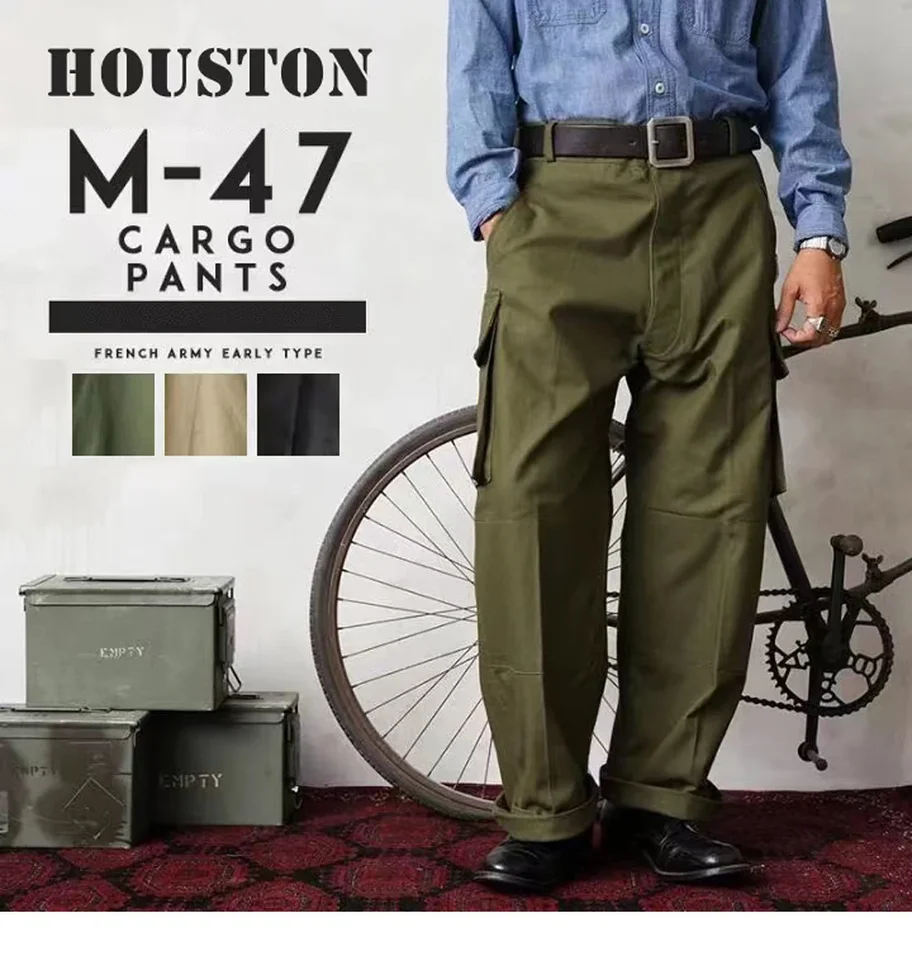 M47 Cargo Pants Men High Waist Straight Pants HBT Thick Cotton