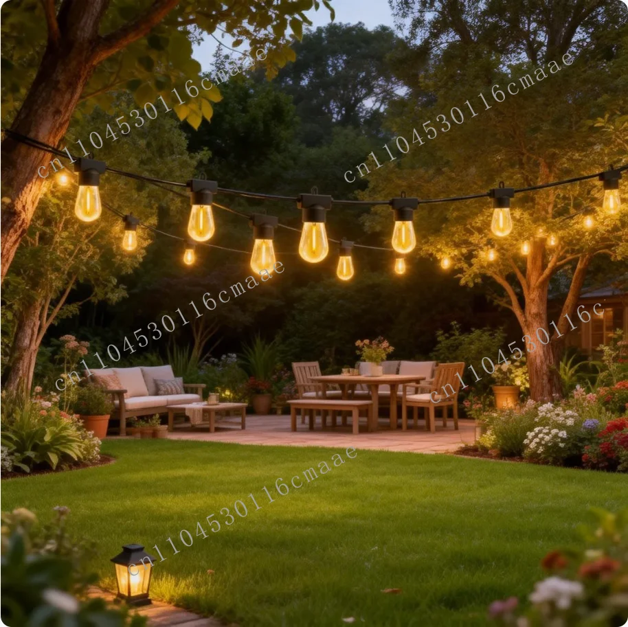 15M outdoor weatherproof warm light string with hanging socket, suitable for garden and vintage decorative lighting