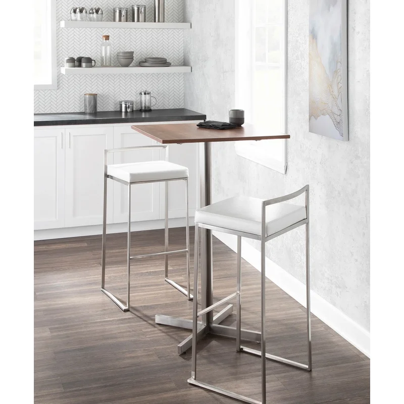 

Modern Stackable Bar Stool Pair in White Faux Leather