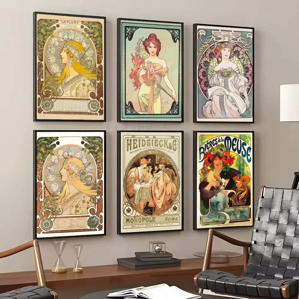 A-Alphonse Mucha Illustration Painting Calligraphy Cotton Canvas Wall Art Poster Quality Decor Painting for Home Decor