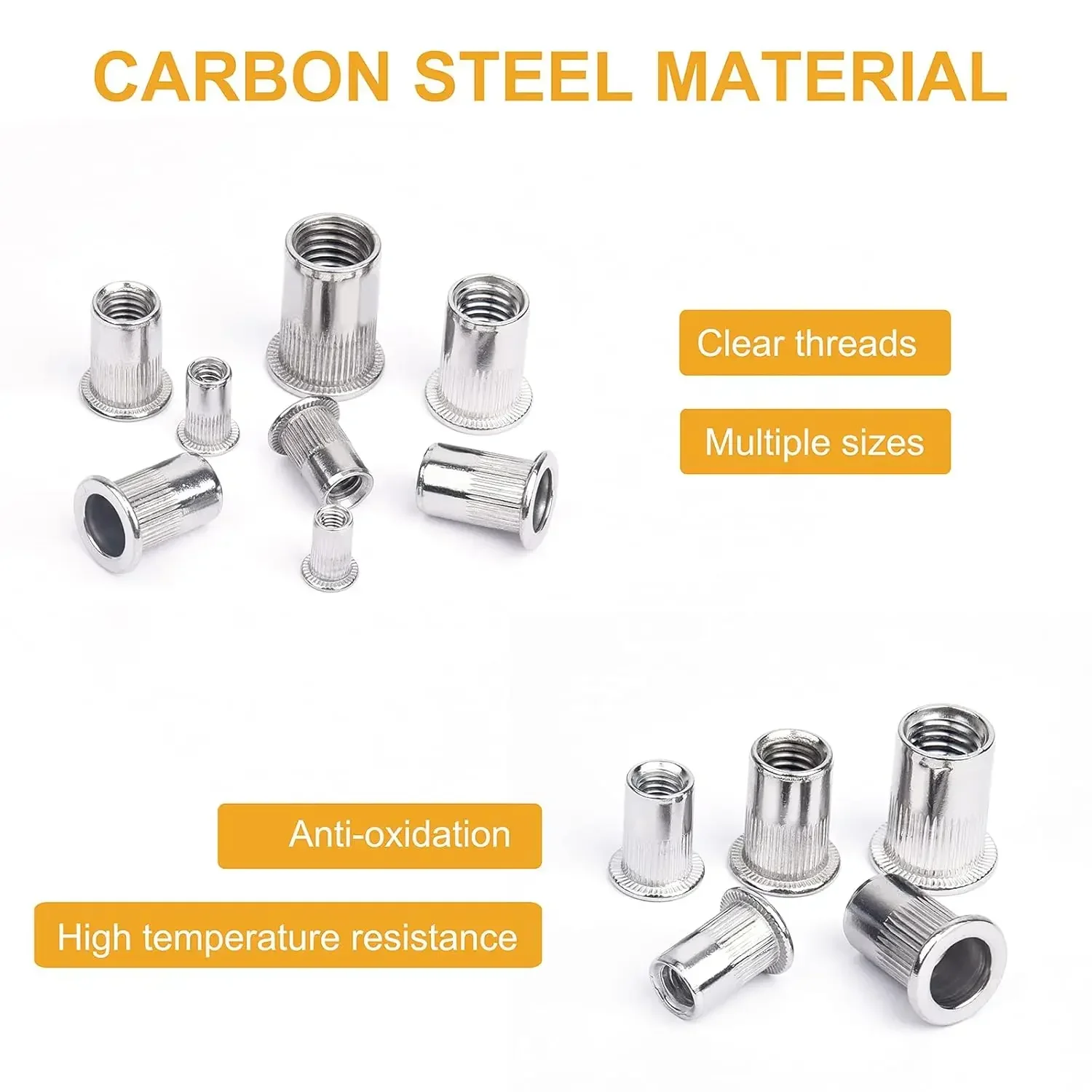 205 pz 304 Inserto In Acciaio Inox Rivetto Dado Testa Piatta Filettato Rivnut Nutsert M3 M4 M5 M6 M8 M10 per la Riparazione di Mobili Automotive