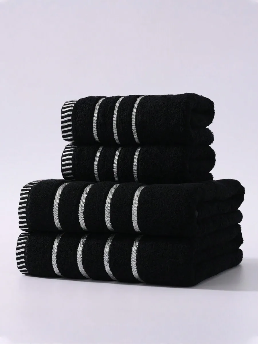 

Black Striped Bamboo Fiber Towel Set - Soft, Absorbent & Quick-Drying Bath & Hand Towels