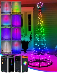 6.6FT 2M Smart LED Christmas Tree With Lights Tree Topper Star String Lights RGB Outdoor Indoor Waterproof Garden Decor 2024