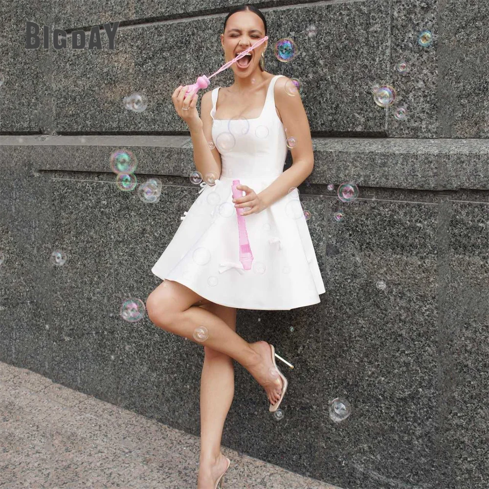 Simple Short Wedding Dress A-Line Square Collar Spaghetti Straps Bows Backless 2025 Bridal Gown Vestido De Noiva Customzied