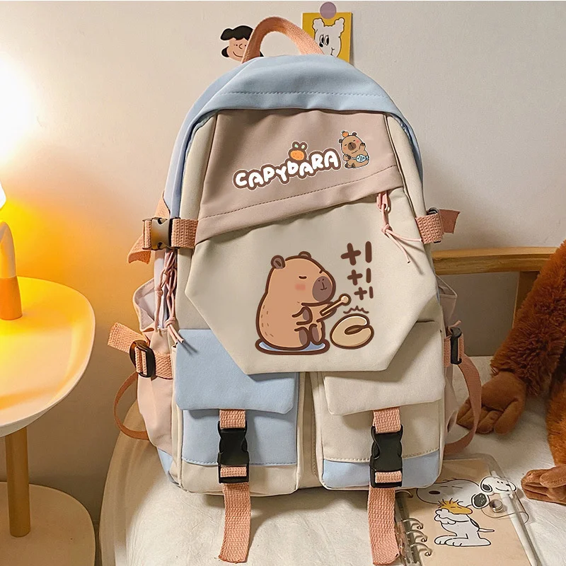 New Capybara Backbag Cartoon Cute Capybara Bag Youth Large Capacity Nylon Backpack Versatile Campus Wear-resisting Schoolbag