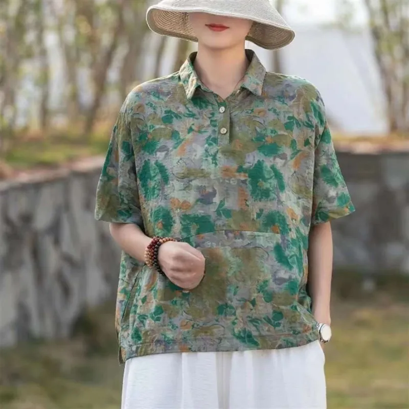 

Summer V-ne Cotton Linen irts Women's Casual Sle Slim Fit UV Protection Thi Seven Sve Length irt