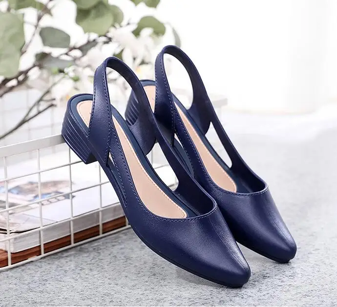 2024 NEW Jelly Sandals Women Pointed Toe Chunky Med High Heels Flip Flops Slingback Casual Candy Skidproof Beach Shoes For Women