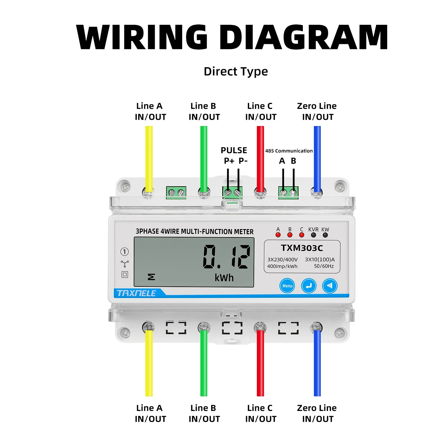 Electric kWh Consumption Power Wattmeter 380V 400V Three Phase Four Wire Energy Meter