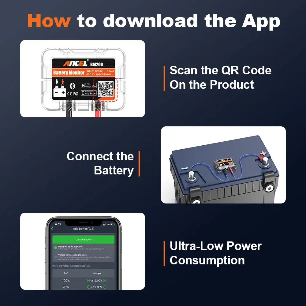 ANCEL BM200 Wireless Bluetooth 4.2 12V Battery Monitor Car Battery Health Check Monitoring Battery Tester For Android IOS APP