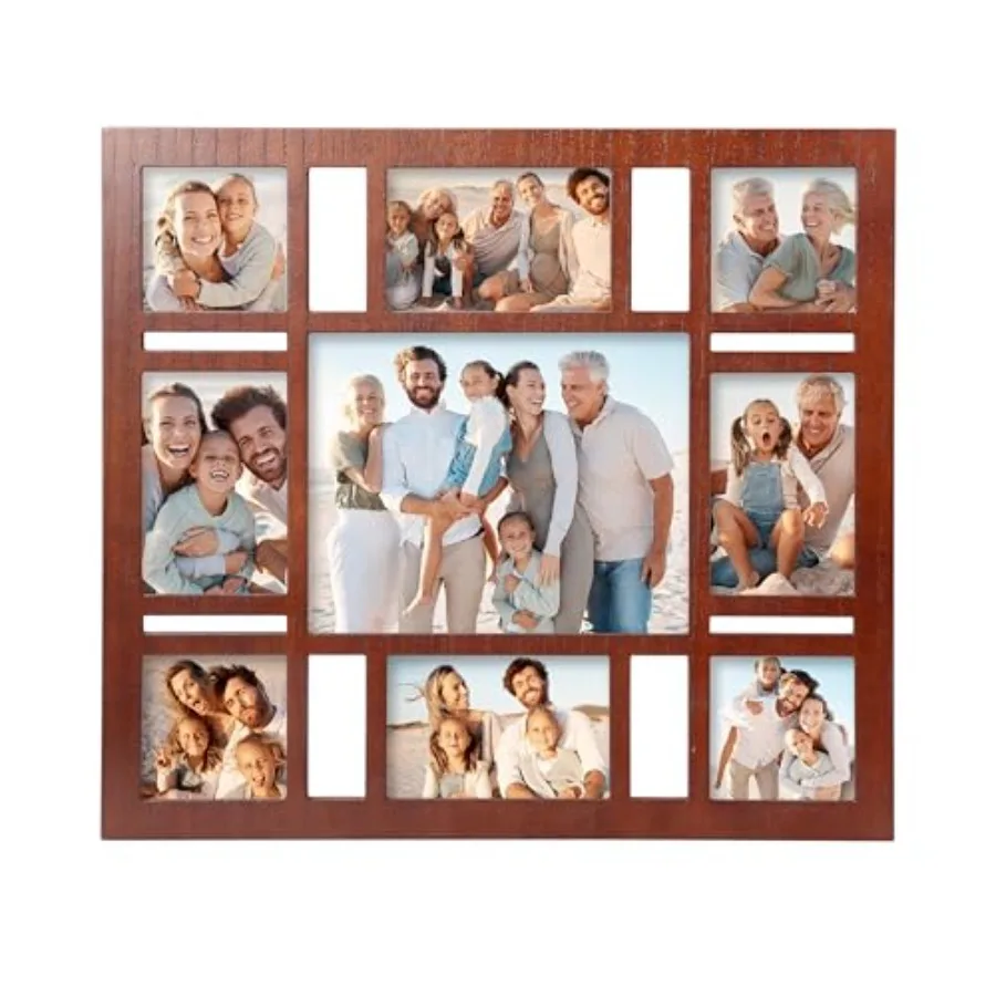 

Коллажная фоторамка для декора стен, на 9 фотографий разных размеров (4x6, 8x10 и 4x4), коричневая, для галерейной стены