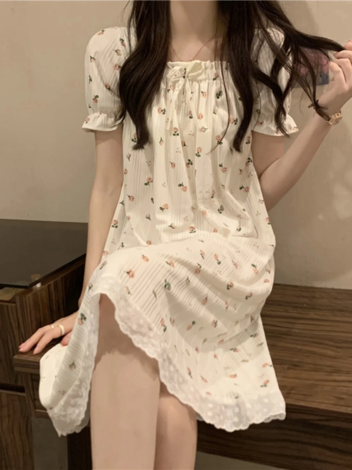 Summer Sleepwear Dress Women's 2025 New Floral Princess Style Short Sleeve High End Feeling Home Clothes Sleep Dress Summer