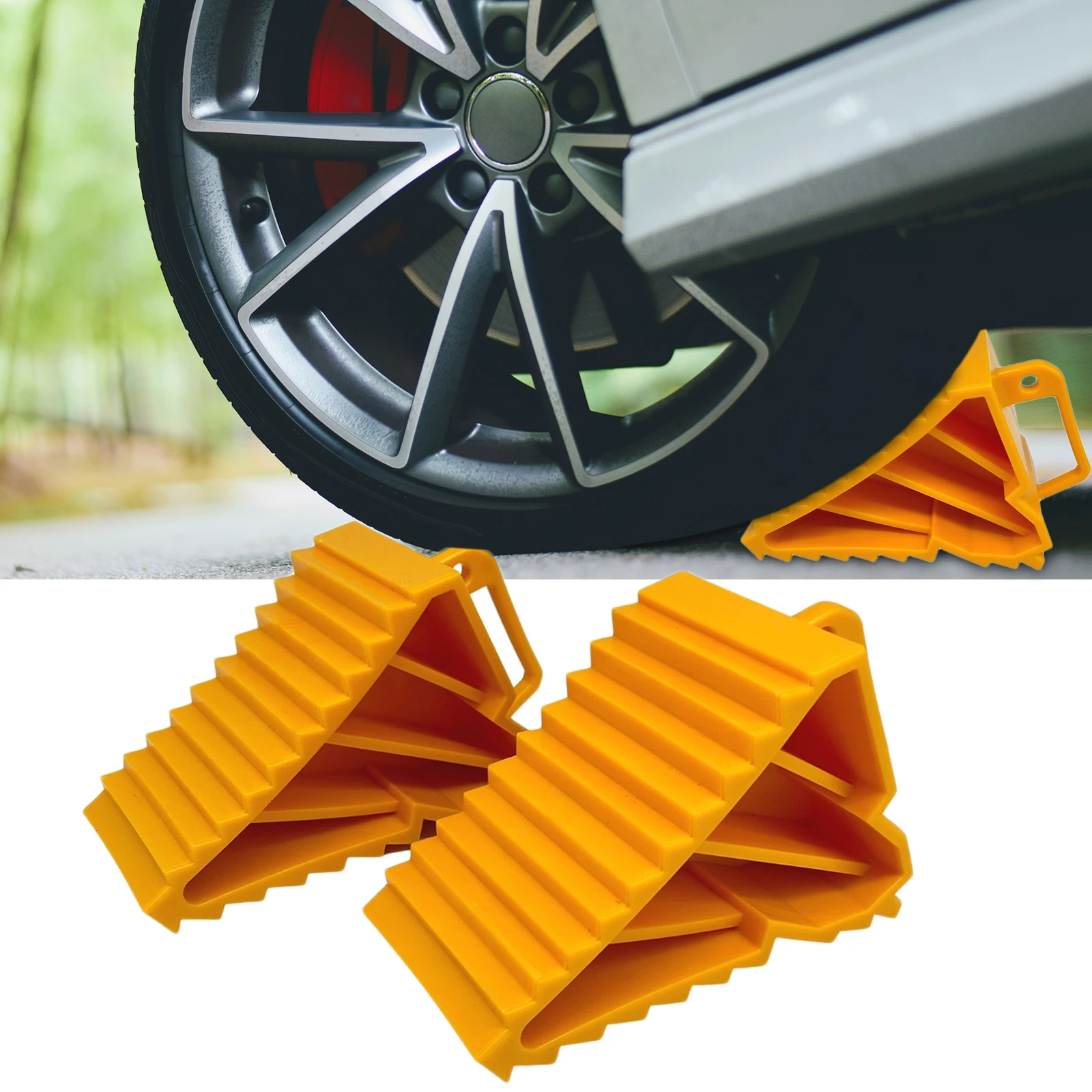 2 Pieces Wheel Chock with Handles Rubber Wheel Chocks Stop Block Replaces for Car  Car Truck Trailer Wheel Tire Support Pad