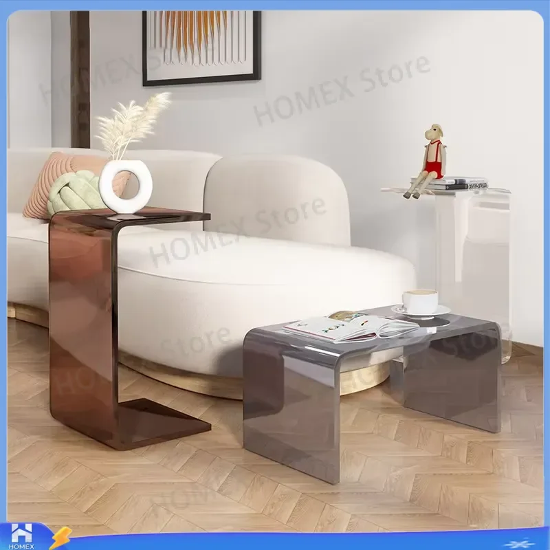 C Shape Acrylic Side Table Clear Coffee Table for Living Room Bedroom Corner Stand Bay Window Computer Desk Balcony Storage