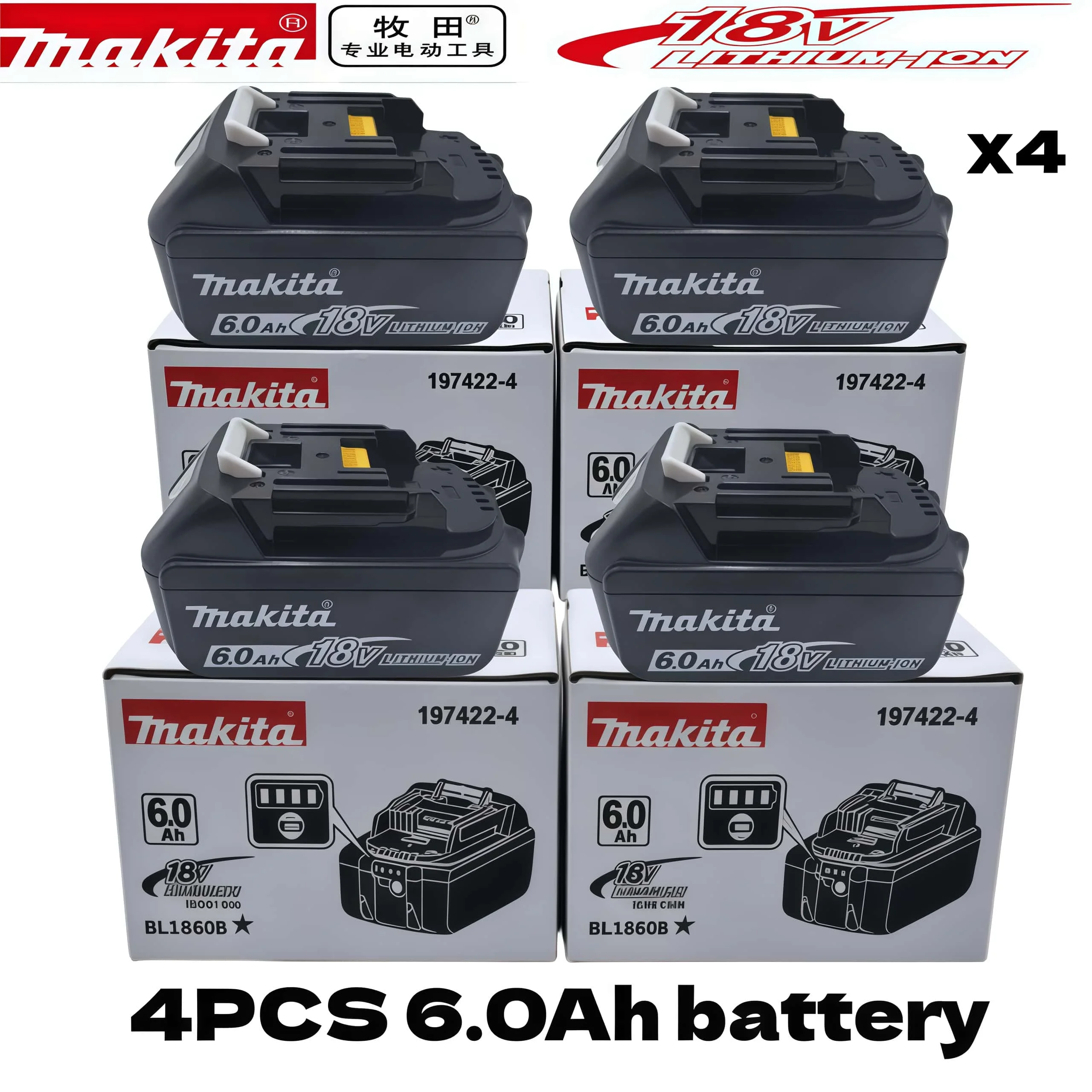 100% Genuine Makita Rechargeable 18V Battery Makita 6000mAh Replaceable BL1860 BL1850B Series High-Capacity Power Tool Battery