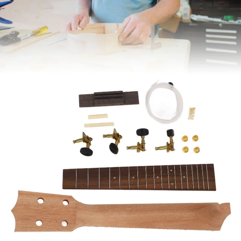 Ukulele Neck Fretboard Replacement Kit Neck String Knobs Bridge Rosewood Fingerboard Set For 23 Inch Ukulele