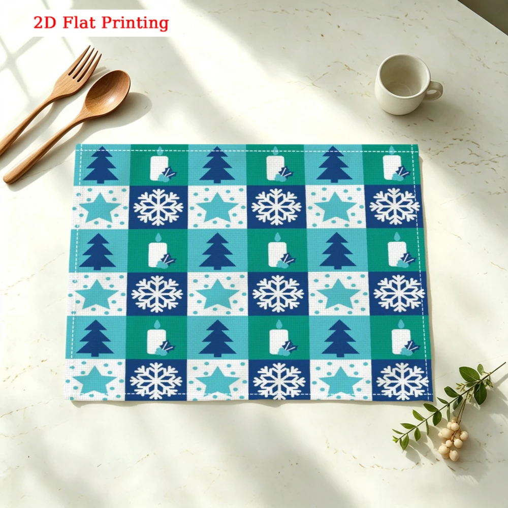 1Pc Winter Snowflake Placemat Blue Green Christmas Tree Print Table Mat Kitchen Dining Decor Non Slip Heat Resistant 30X40Cm