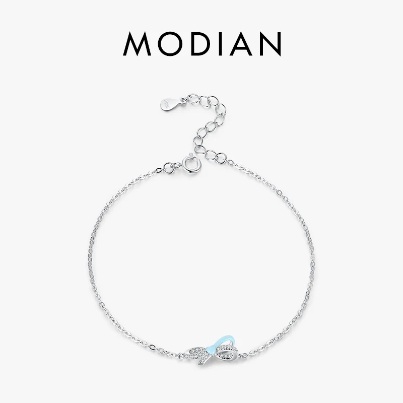 

Modian Genuine 925 Sterling Silver Simple Cute Bowknot Enamel Adjustable Bracelet For Women Platinum Plated Jewelry Party Gift