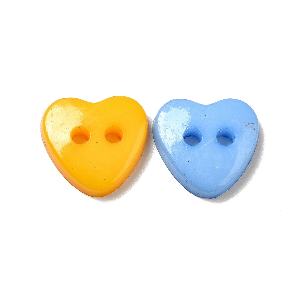 Acrylic Heart Buttons Plastic Sewing Buttons for Costume Design 2-Hole Dyed Mixed Color 12x12x3mm Hole: 1mm