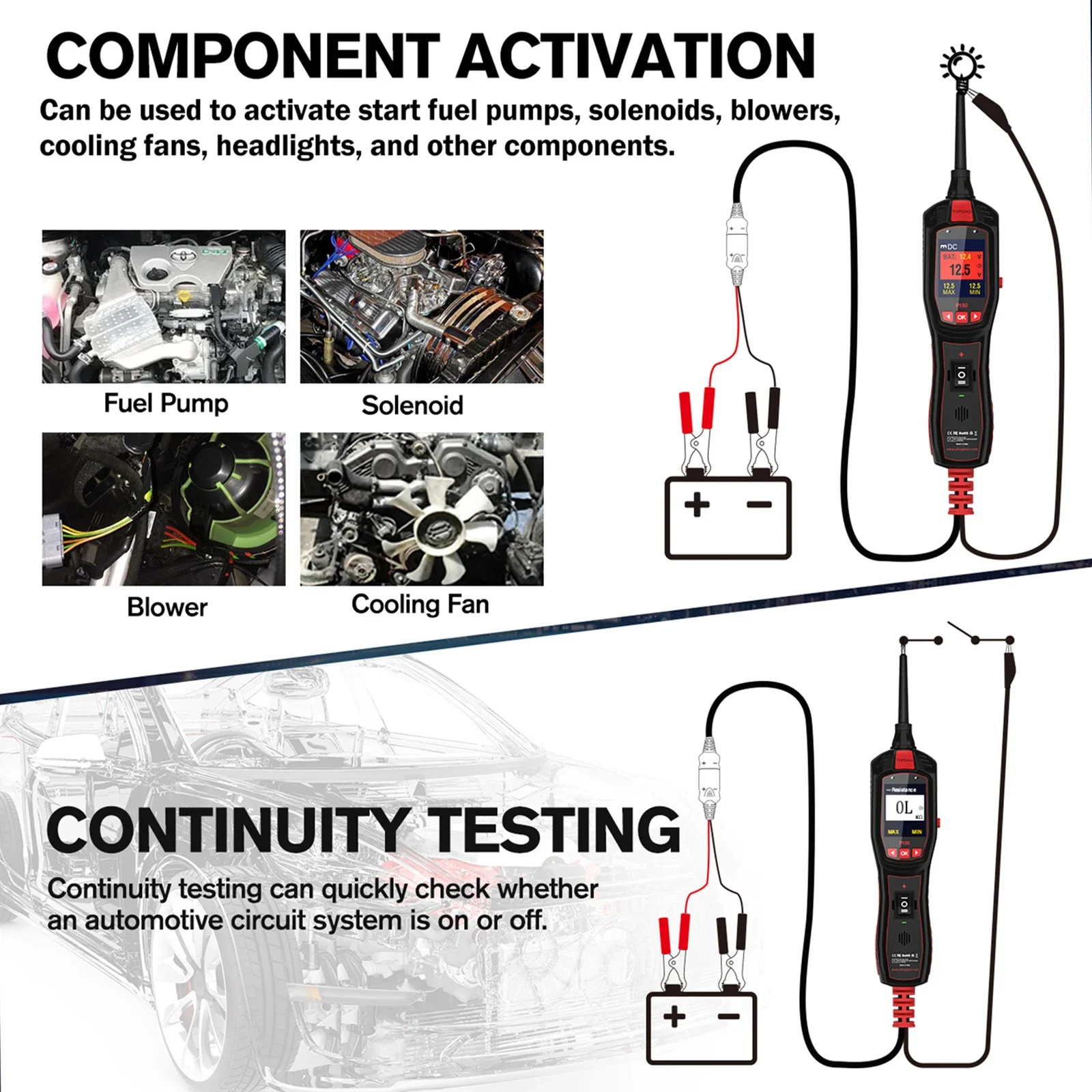 TopDiag P150 Car Tester Automotive Electrical Tester System Fuel Injector Signal Detection Automotive Diagnostic Testing Tool