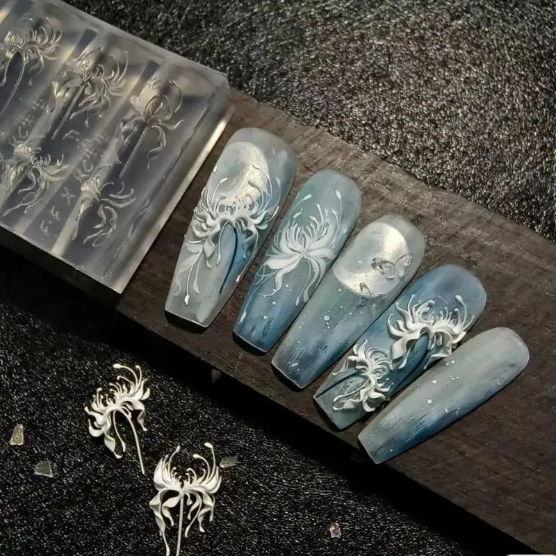 NEW 3D Lycoris Radiata Flower Silicone Nails Art Mold Transparent Manicure Carving Mold DIY Red Lily Floral Patterns Moulds