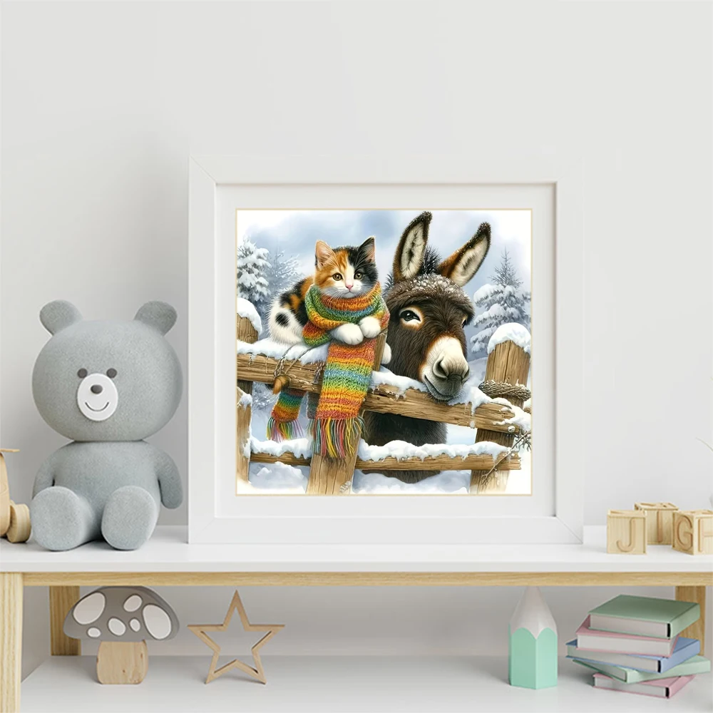 Momoart القط الماس الفسيفساء الحيوان صورة الراين DIY الماس اللوحة حمار الحرفية كيت التطريز الشتاء هدايا العيد