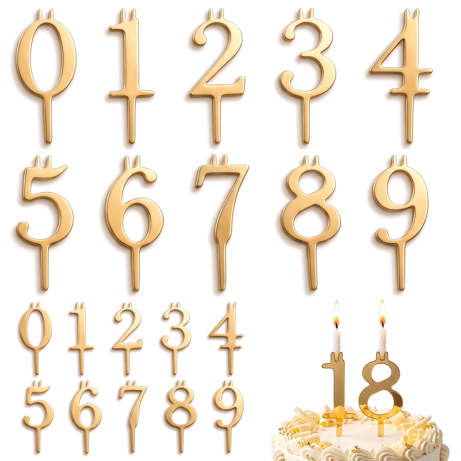 20Pcs Stainless Steel Number Candle Holder Set Metallic Finish Birthday Candle Holder Set for Date Display Milestone Celebration