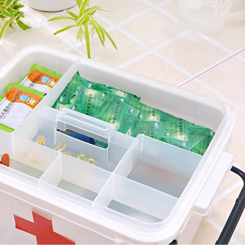 Caja de plástico de almacenamiento portátil y duradera, estuche de medicina conveniente para el hogar, Kit de primeros auxilios para el cuidado de la salud