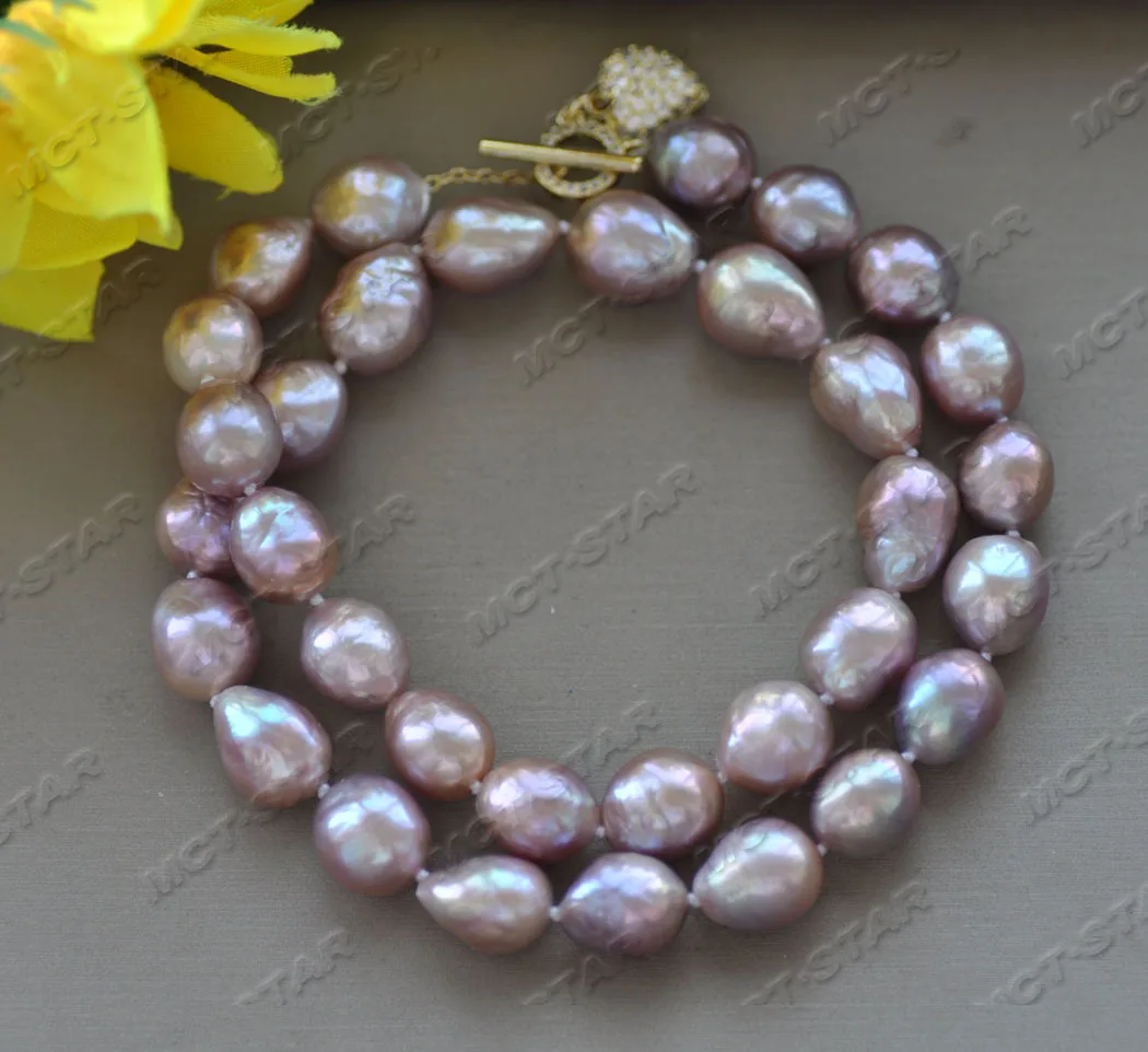 MCT·STAR  Z11899 18'' 12mm Lavender Almost Round Edison Keshi Pearl Necklace Heart CZ