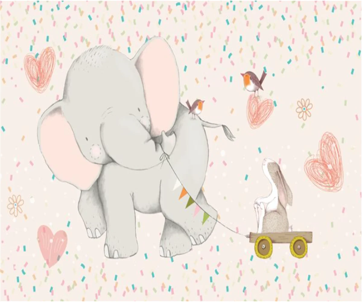 Custom Wallpaper Cartoon Rabbit cloud Elephant cycling Children Background wall Home Decoration Kindergarten Mural 3d wallpaper