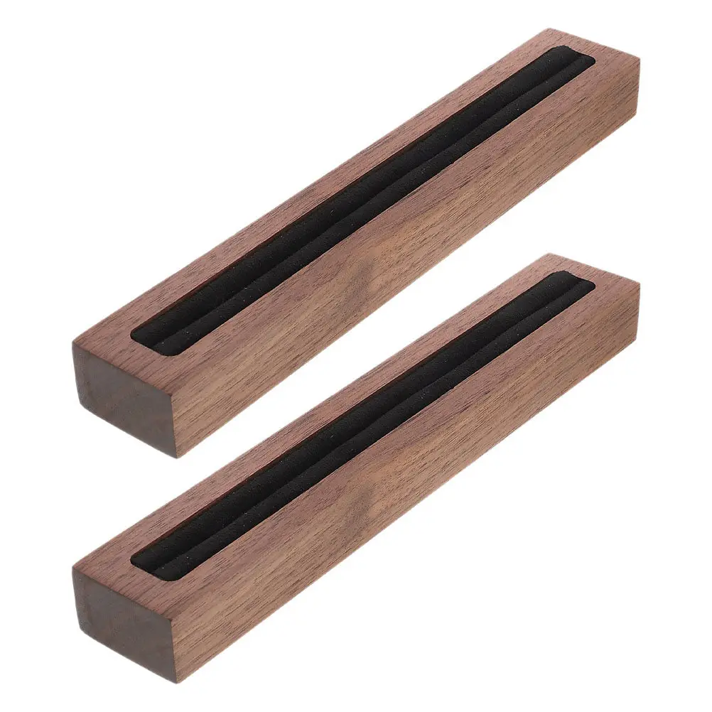 2 piezas de bandeja de exhibición de joyas de madera, elegante soporte para anillos y pulseras, acabado de veta natural, forro protector para tienda, hogar y exposición.