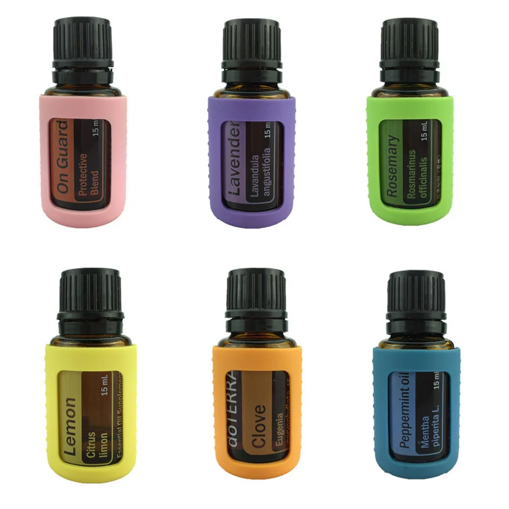 Funda de silicona para botella con rodillo, Protector de aceite esencial, Estuche de transporte, correa flexible, cubierta ajustable para botellas de 15ml, 6 uds.