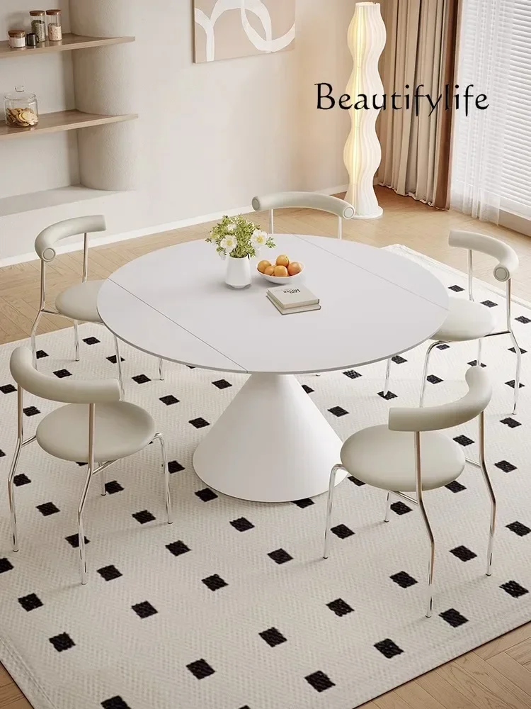 Nordic Cream Wind Slate Dining Table Rotating Retractable Folding Dual-purpose Table