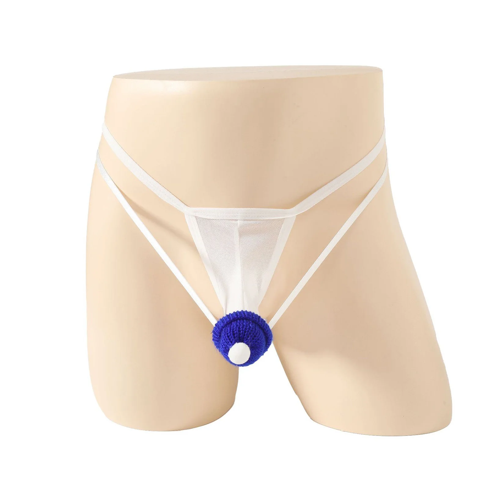 

Men Mini Thongs Double Straps Brief with Hat And Striped Scarf Sheer Mesh T-back Thong Lingerie Gays Tempting Nightwear Briefs