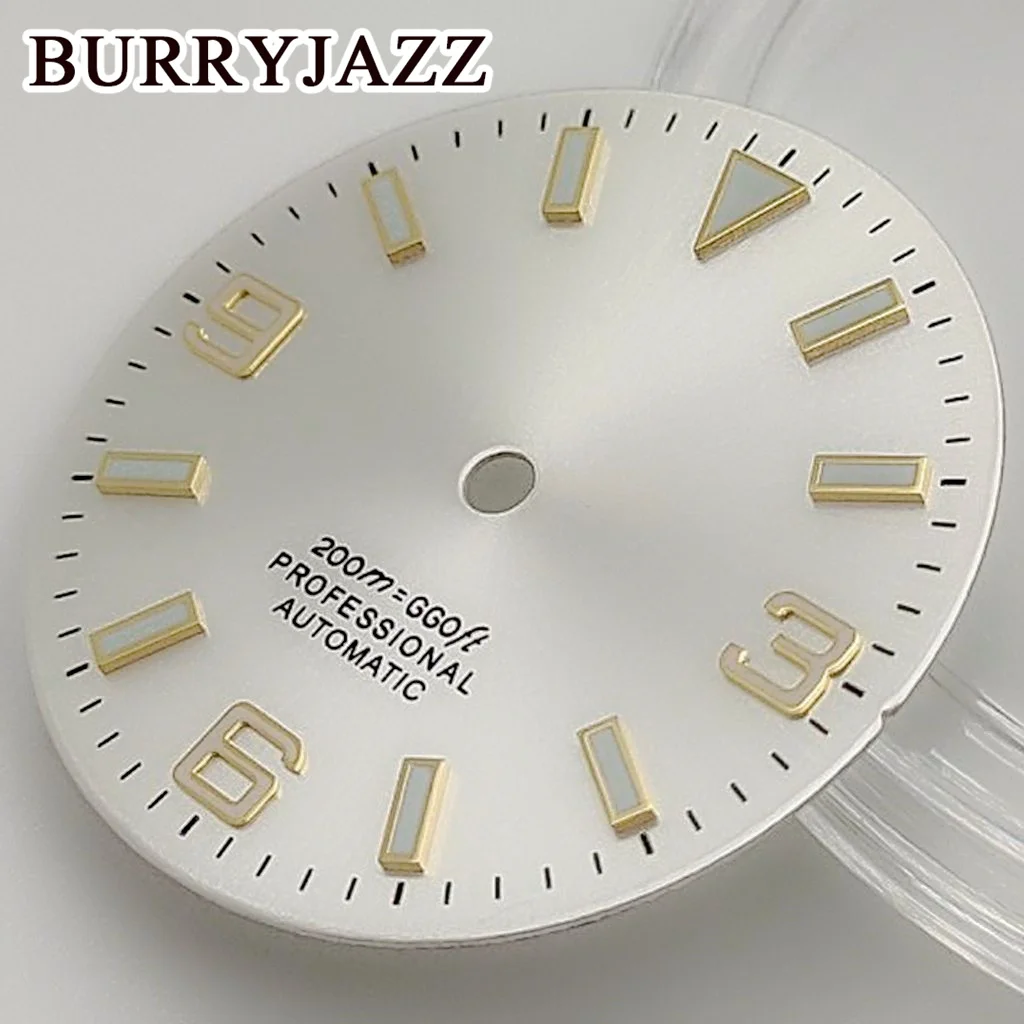 BURRYJAZZ 29mm sin logotipo NH35 NH36 ETA2824 2836 PT5000 Miyota 8215 esferas de reloj negro azul esfera luminosa ajuste 3 en punto corona de caja