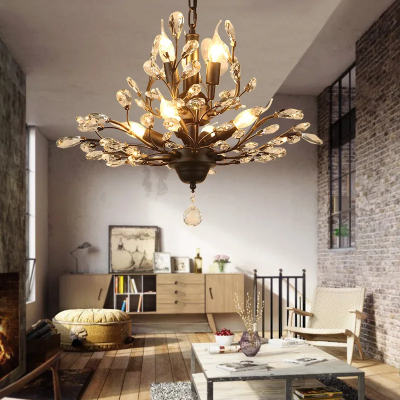 Luxurious Retro Crystal Candle Chandelier Lustre Moderne Luxe Nordic Living Room Restaurant Pendant Lamp Large Bouquet LED Light