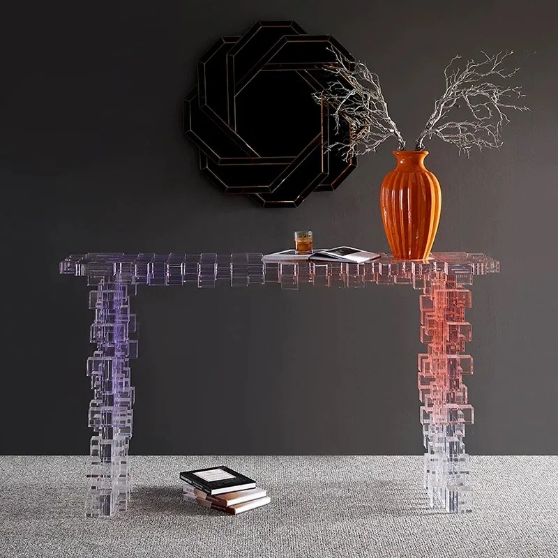 Light luxury minimalist art acrylic transparent entrance table designer entry living room special-shaped crystal gradual