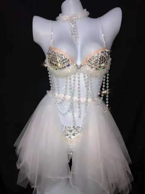 SexShiny Beading Bikini Costume Nightclub Bar Party Rave Outfit DJ Gogo Festival Clothing Women Dancer Performance Stage Wear