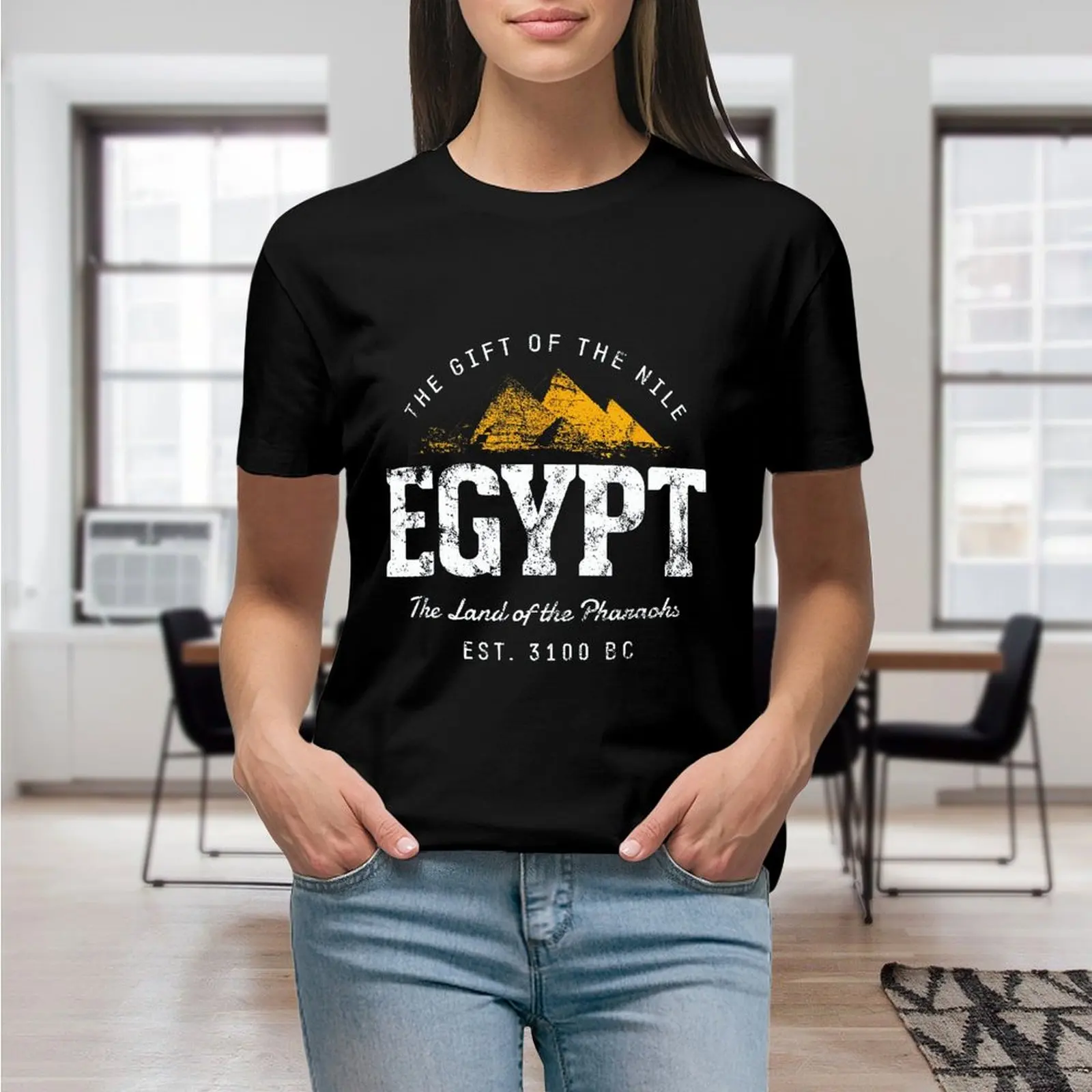 Vintage Vacation Souvenir Egypt Print T Shirt for Women Graphic Shirts Casual Short Sleeved Black Female Tee O-neck T-shirts