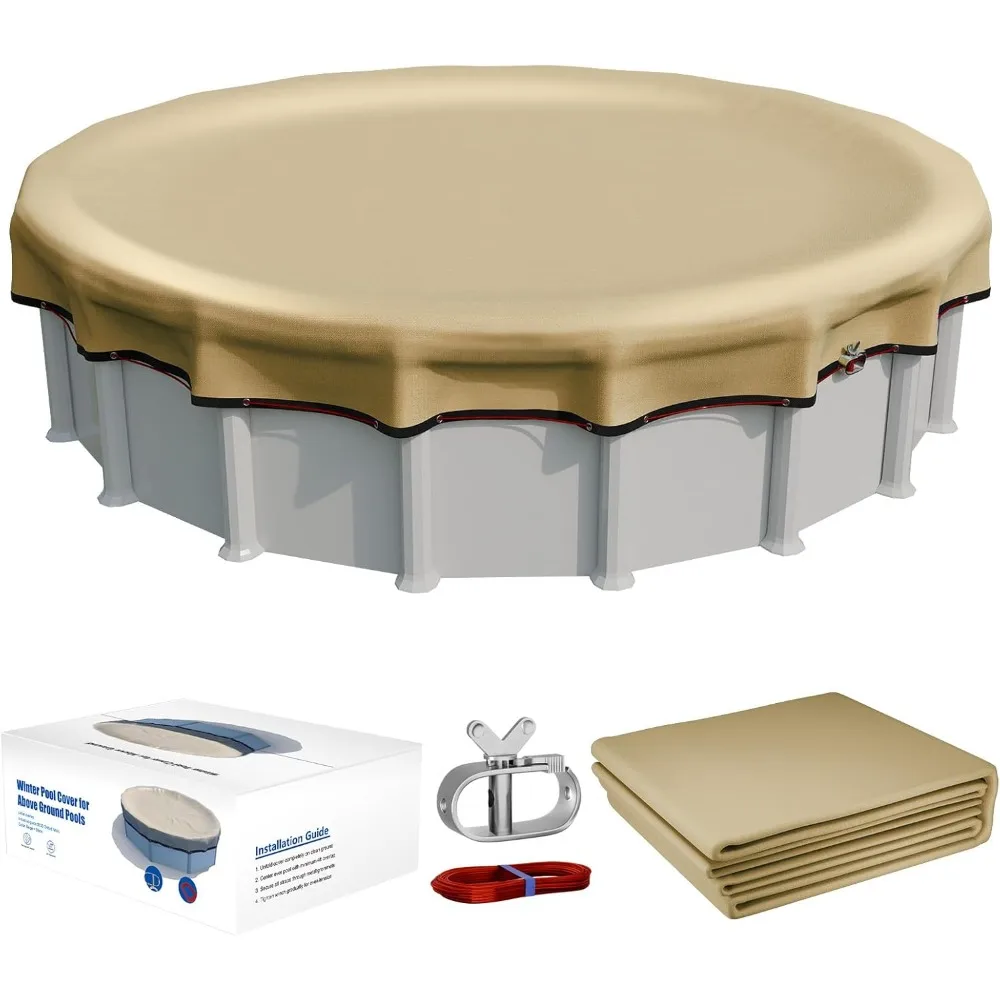 

[Upgraded] 18ft/21ft/24ft/28ft Round Winter Pool Covers 500D Windproof with Steel Cable & Heavy Duty Winch