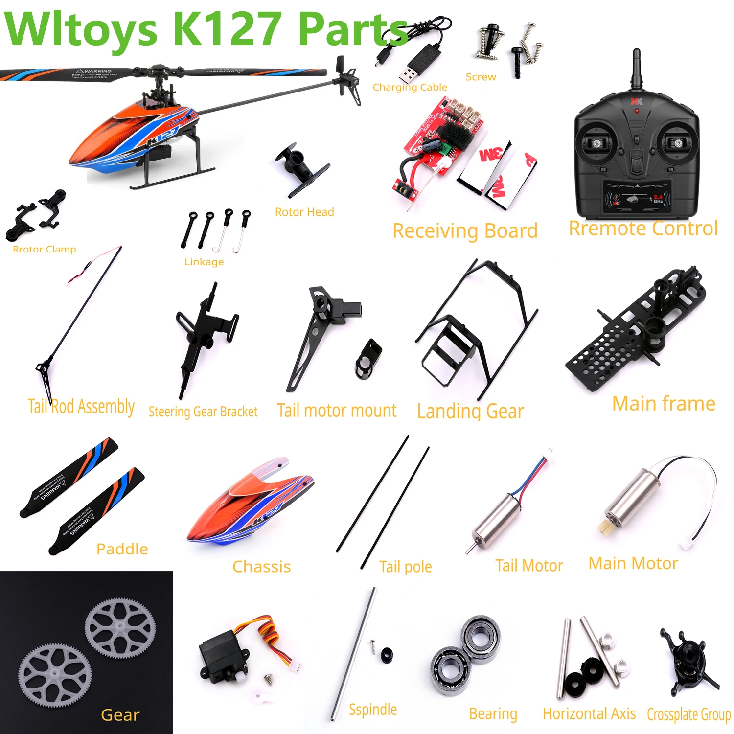 

Wltoys K127 RC Four Channel Single Paddle Without Aileron Model Helicopter Original Part Propeller Steering Engine Housing Motor