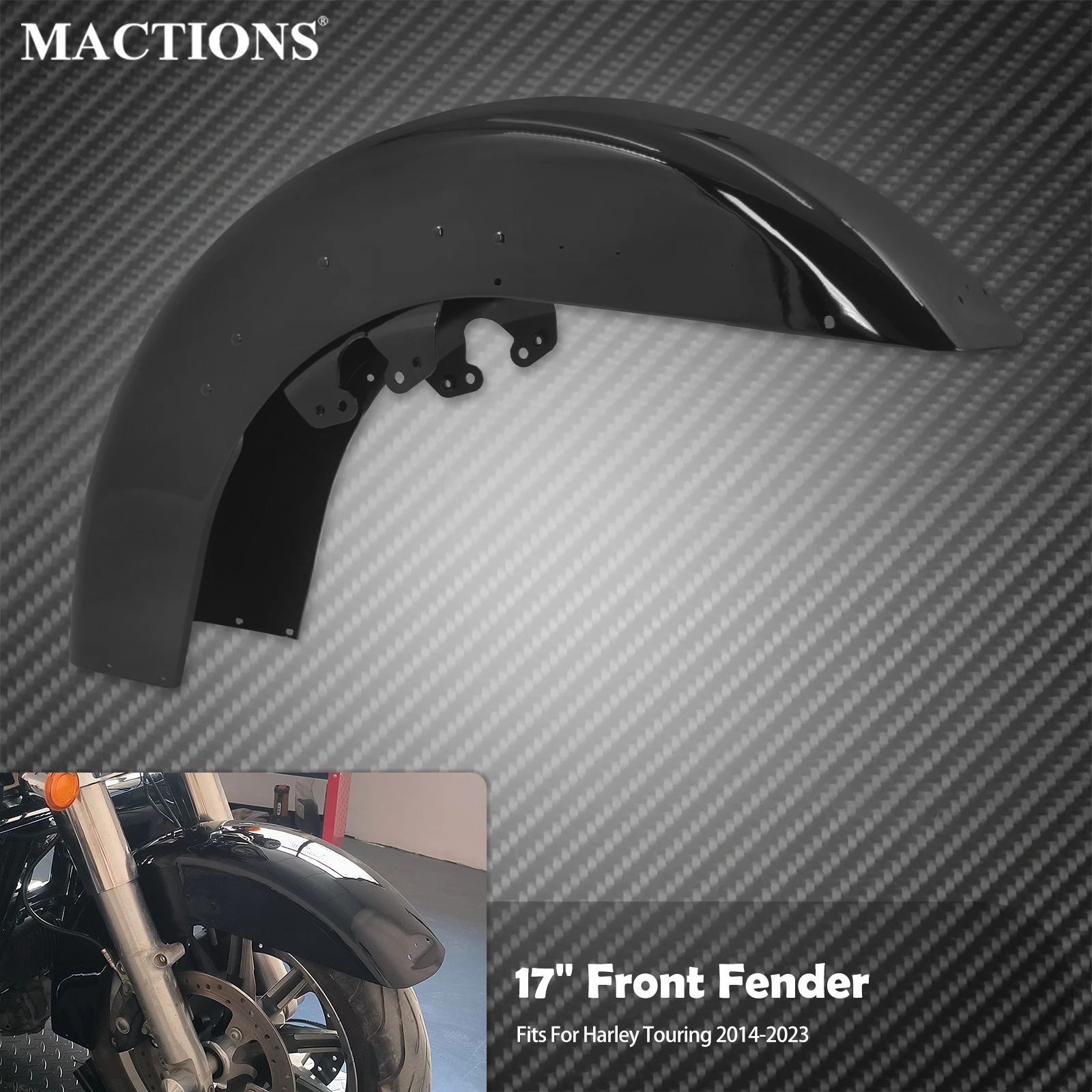 Motorcycle 17'' Front Fender Mudguards Steel Gloss Black Wheel Wrap Cover For Harley Touring Road King Electra Glide CVO 2014-23