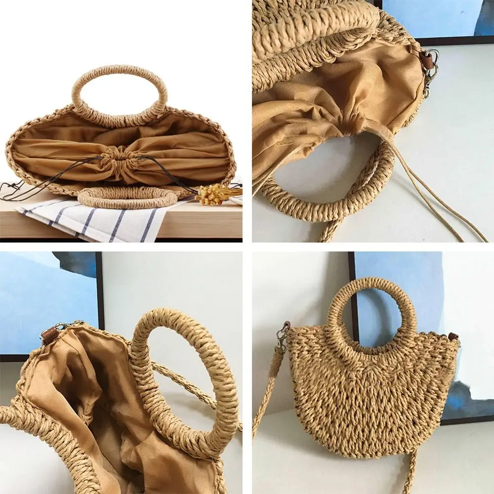 

Summer Straw Handmade Bags Big Capacity Moon shaped Beach Weaving Straw Bag Shoulder Crossbody Bag for Women