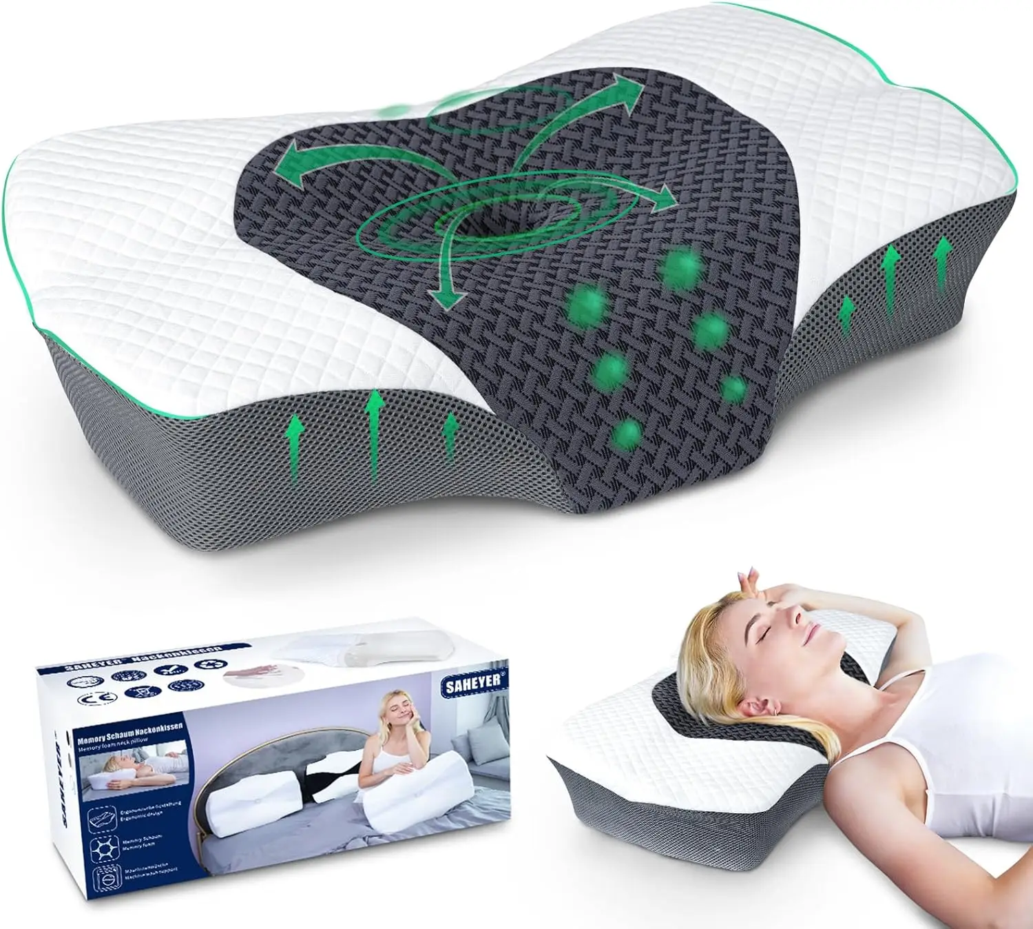 Almohada Cervical y para el Cuello, Almohadas Ergonómicas de Espuma Viscoelástica, Almohada Ortopédica Anti Ronquidos para Dormir