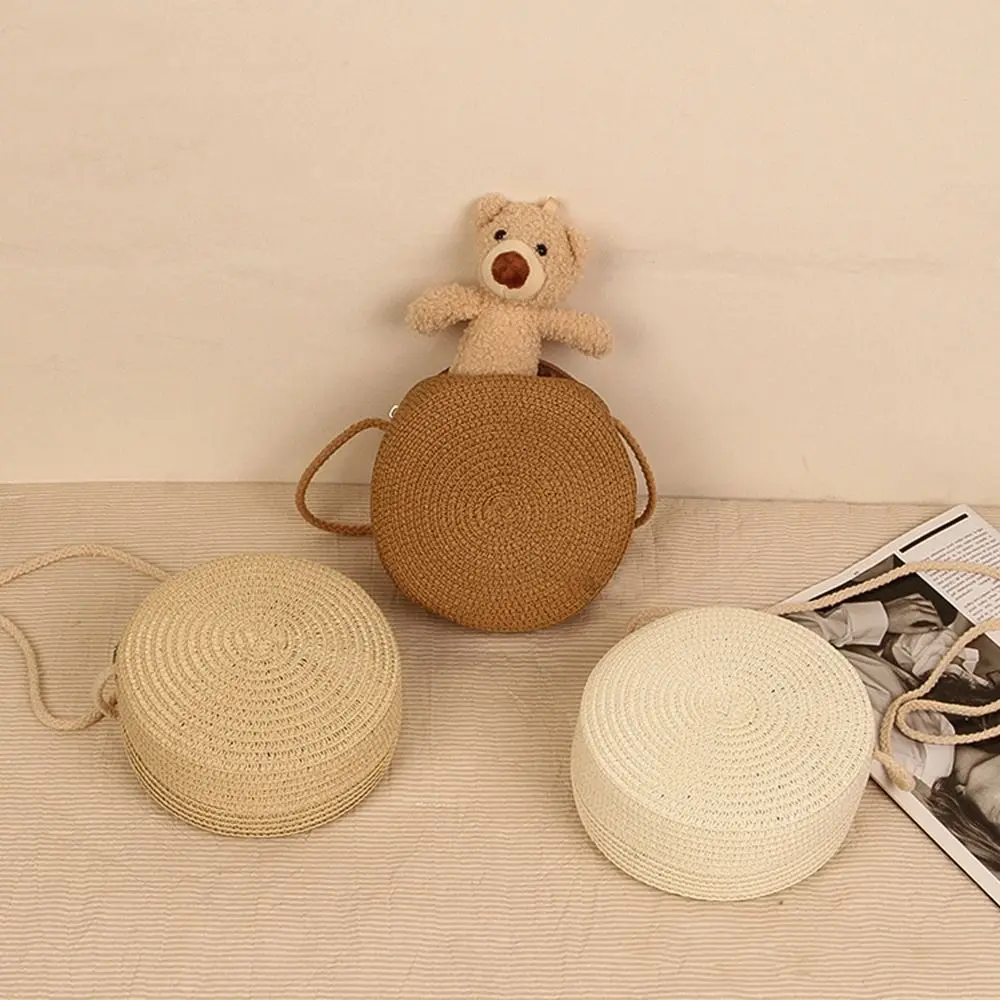 Straw Handbag Fashion Ladies Women Girl Handmade Knitted Knit Summer Beach Crossbody Bag Rattan Woven Round Straw Shoulder Bags